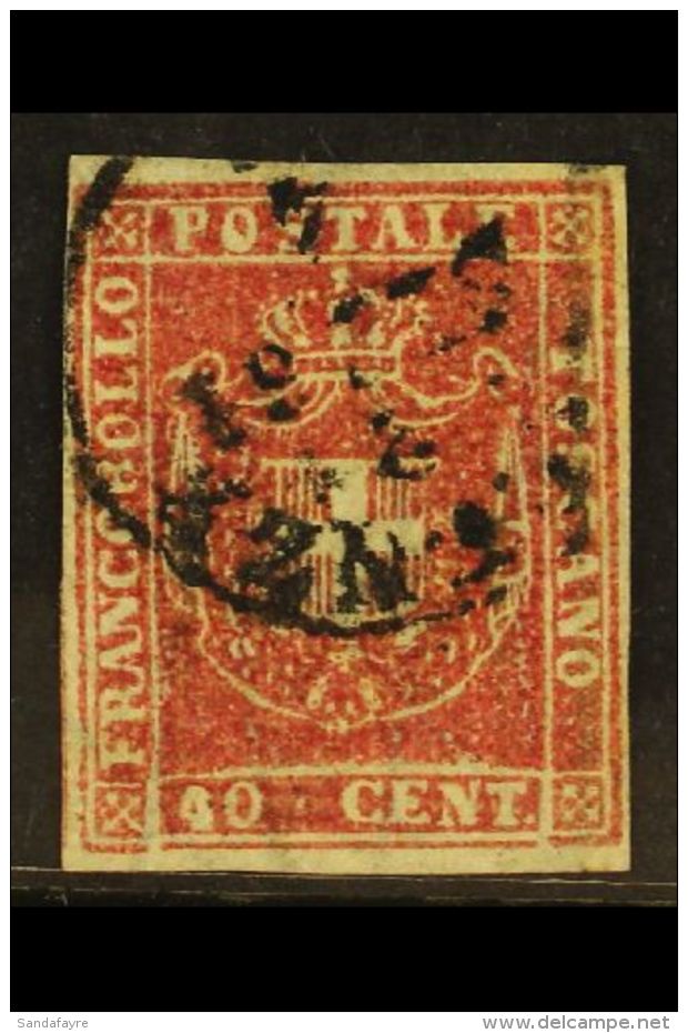 TUSCANY 1859 40c Carmine, Sass 21, Very Fine Used With Four Margins And Neat Cds Cancel. Cat &euro;500... - Non Classés