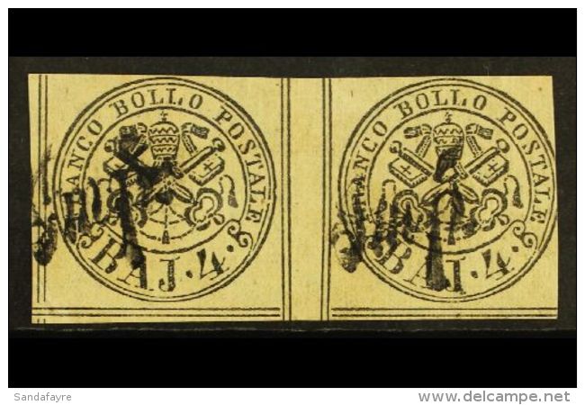 PAPAL STATES 1852 4baj Pale Grey Brown, Horizontal Pair With Gutter Margin In Between, Sass 5, Very Fine Used.... - Non Classés
