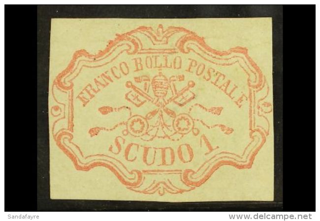 PAPAL STATES 1852 1scudo Rose Carmine, Sass 11, Superb Mint, Full Og. A Fabulous Stamp With Good Clear Margins All... - Unclassified