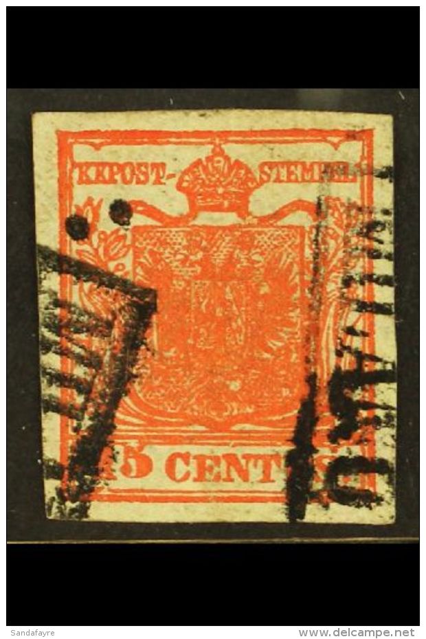 LOMBARDY VENETIA 1850 15c Intense Rose Vermilion, Type II, Sass 4b, Fine Used, Cat &euro;275 (&pound;210) Signed... - Non Classificati