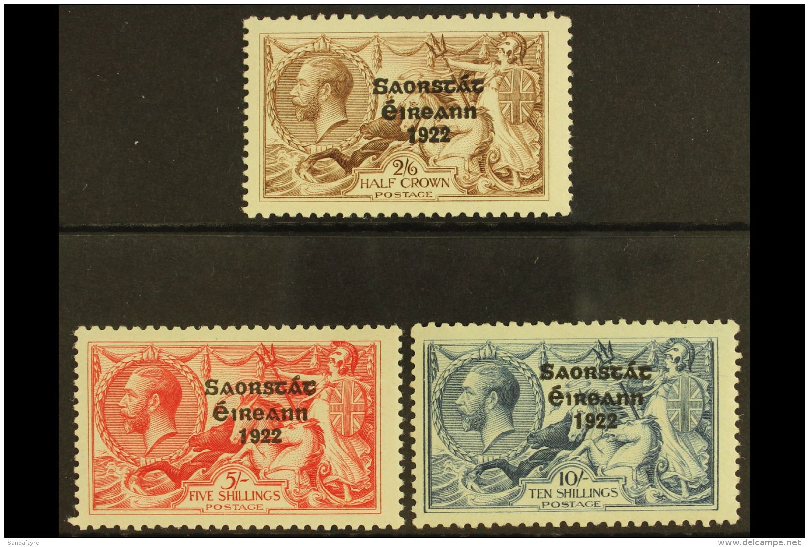 1925 2s6d, 5s, And 10s "Seahorses" Of Great Britain With Three Line Overprints (narrow Date) Complete Set, SG... - Autres & Non Classés