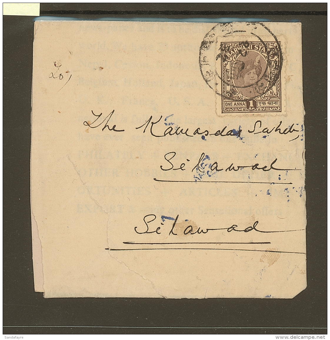 BARWANI 1938 1a Brown, SG 43,  On Cover To Selawad. Rare And Attractive Item. For More Images, Please Visit... - Autres & Non Classés