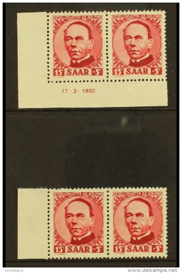 1950 15f+5f Lake Kolping "GFSELLENVATER" PLATE FLAW (Michel 289 I, SG 286a), Within Marginal Horiz PAIR, Plus... - Other & Unclassified