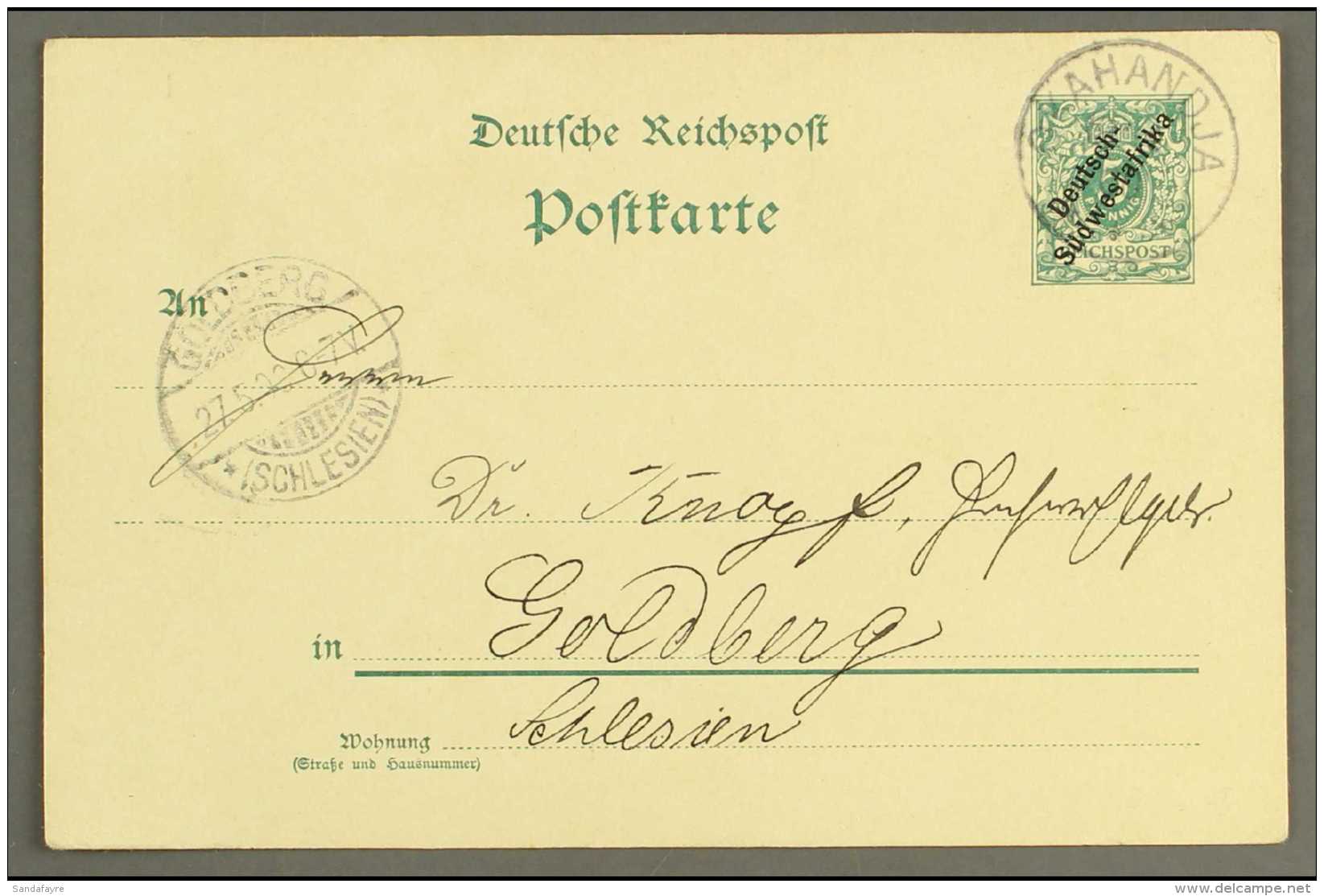 SOUTH WEST AFRICA 1900 (15 Apr) 10pf Diagonal Opt Postal Card To Germany Cancelled By Fine "OKAHANDJA" Cds... - Altri & Non Classificati