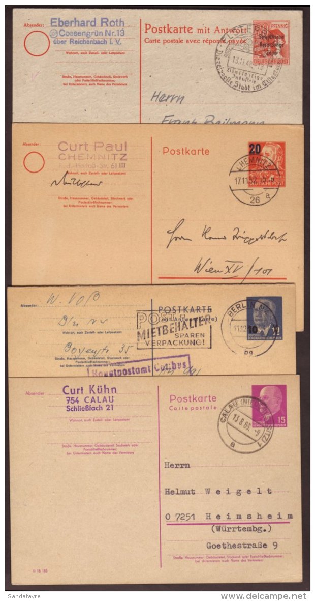 POSTAL STATIONERY 1948-1961 Fine Used Group Of Postal Cards Comprising 1948 Soviet Zone 30+30pf Reply Card (Mi... - Altri & Non Classificati