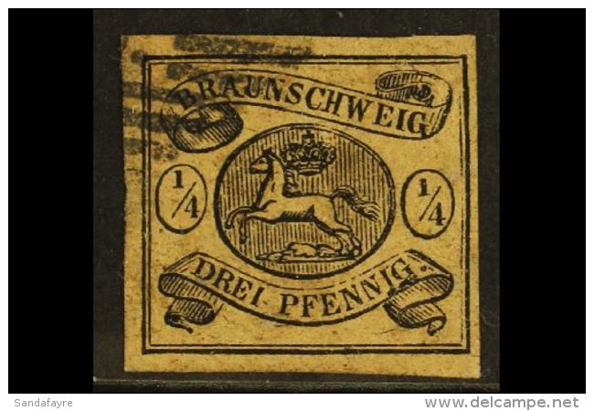 BRUNSWICK 1853 &frac14;(Ggr) Black On Brown, Mi 4, Very Fine Used With Good Margins All Round And Neat Barred... - Altri & Non Classificati