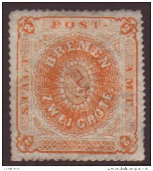 BREMEN 1863 2Gr Orange, Percés én Scie 16, Mi 5, Very Fine Mint. For More Images, Please Visit... - Autres & Non Classés