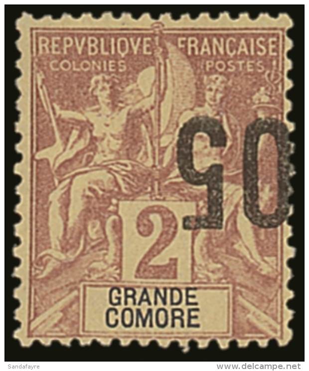 GRANDE COMORE 1912 05c On 2c Brown On Buff Narrow Spacing SURCHARGE INVERTED Variety, Yvert 20b, Very Fine Mint,... - Autres & Non Classés