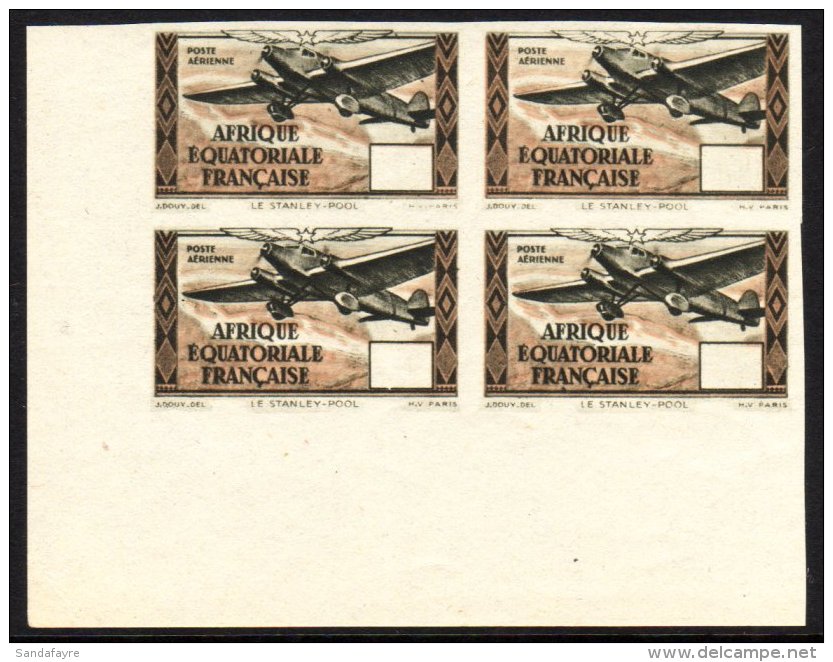 FRENCH EQUATORIAL AFRICA 1943 Airmail Variety, "Imperf Without Value", Maury 38a, Superb NHM Corner Block Of 4.... - Altri & Non Classificati