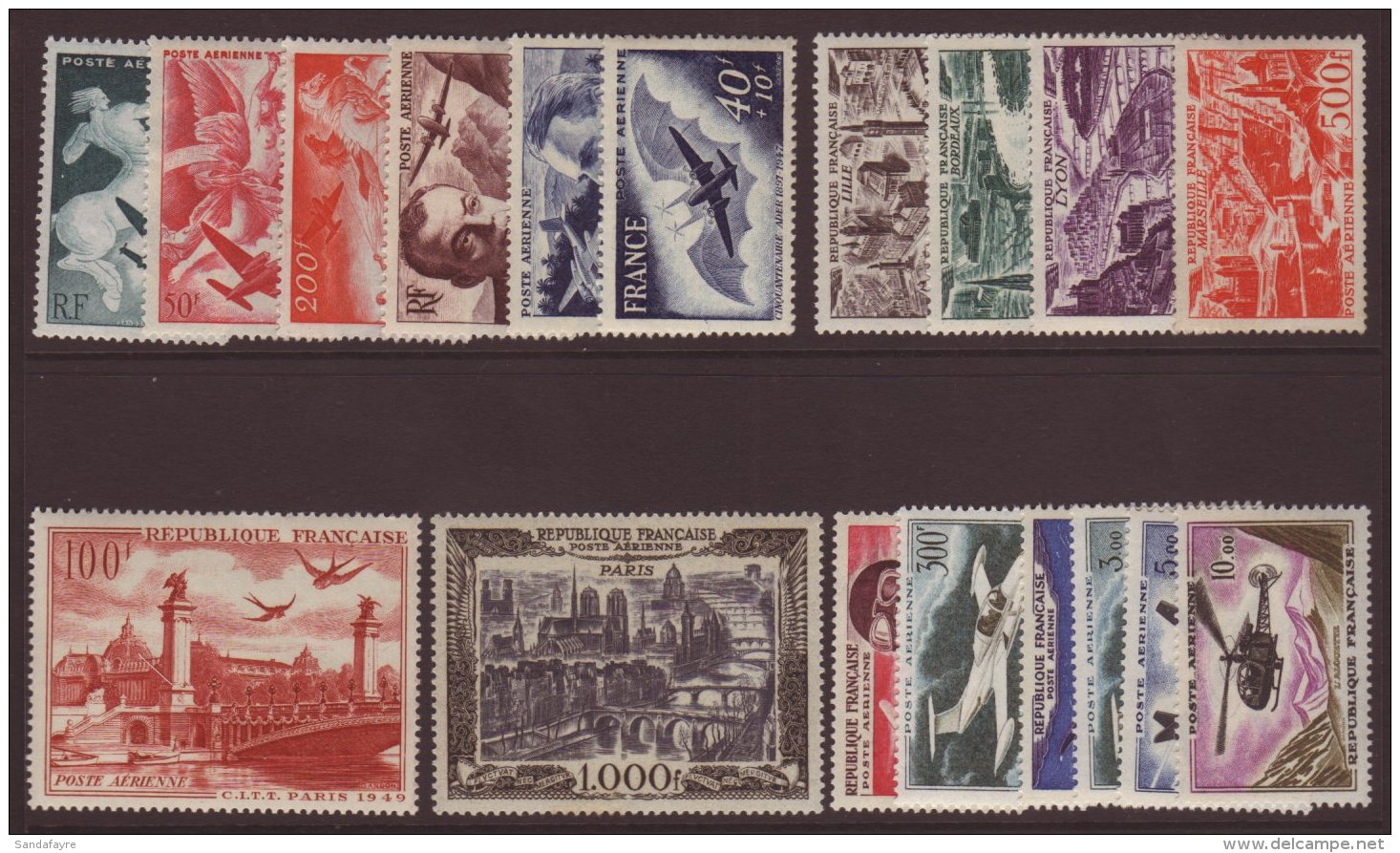 1946-1964 AIRS Never Hinged Mint All Different Range. Includes 1949 Pictorials Set, 1950 1000f View Of Paris,... - Other & Unclassified