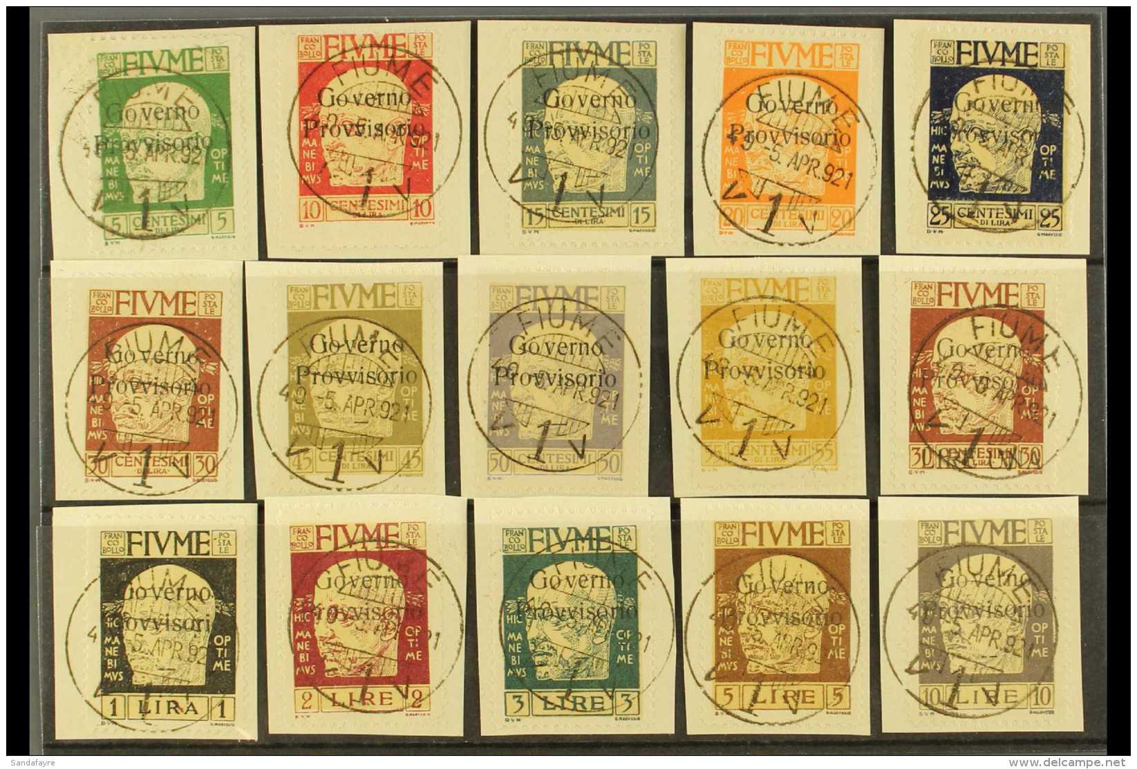 1921 "Governo Provvisorio" Overprints Complete Set, Sassone 149/63, SG 163/77, Superb Used On Pieces Each Tied By... - Fiume