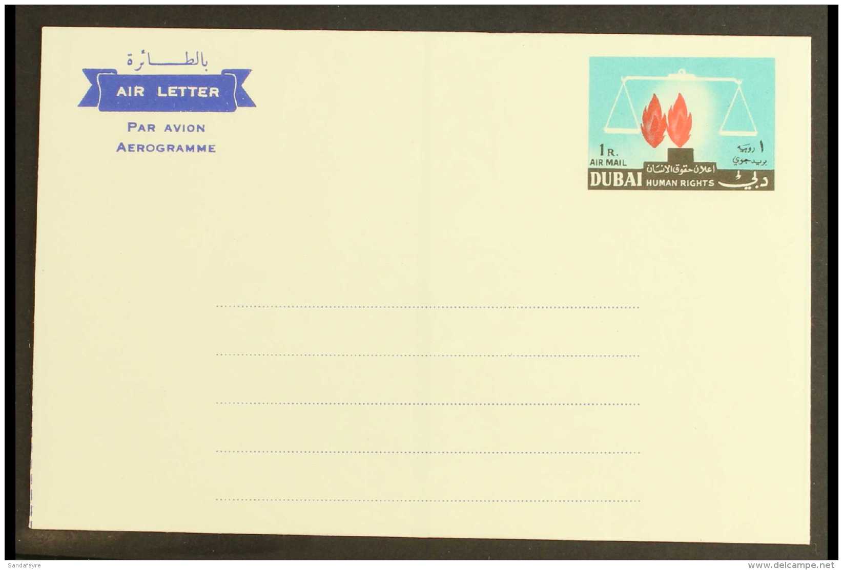 AIRLETTER 1964 1R Human Rights, Unissued, With Fantastic DOUBLE FLAME VARIETY, Unused, Clean &amp; Very Fine. For... - Dubai