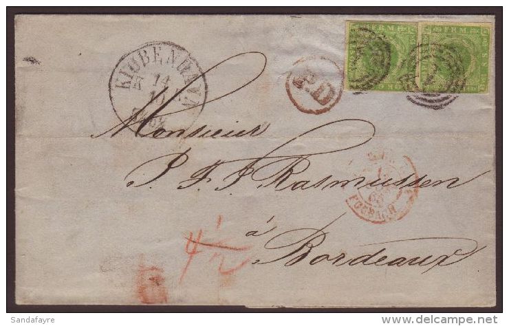 1865 (14 Oct) Env To Bordeaux Bearing A PAIR Of The 1857 8sk Greens (another Stamp Removed At Left) With A Good... - Altri & Non Classificati