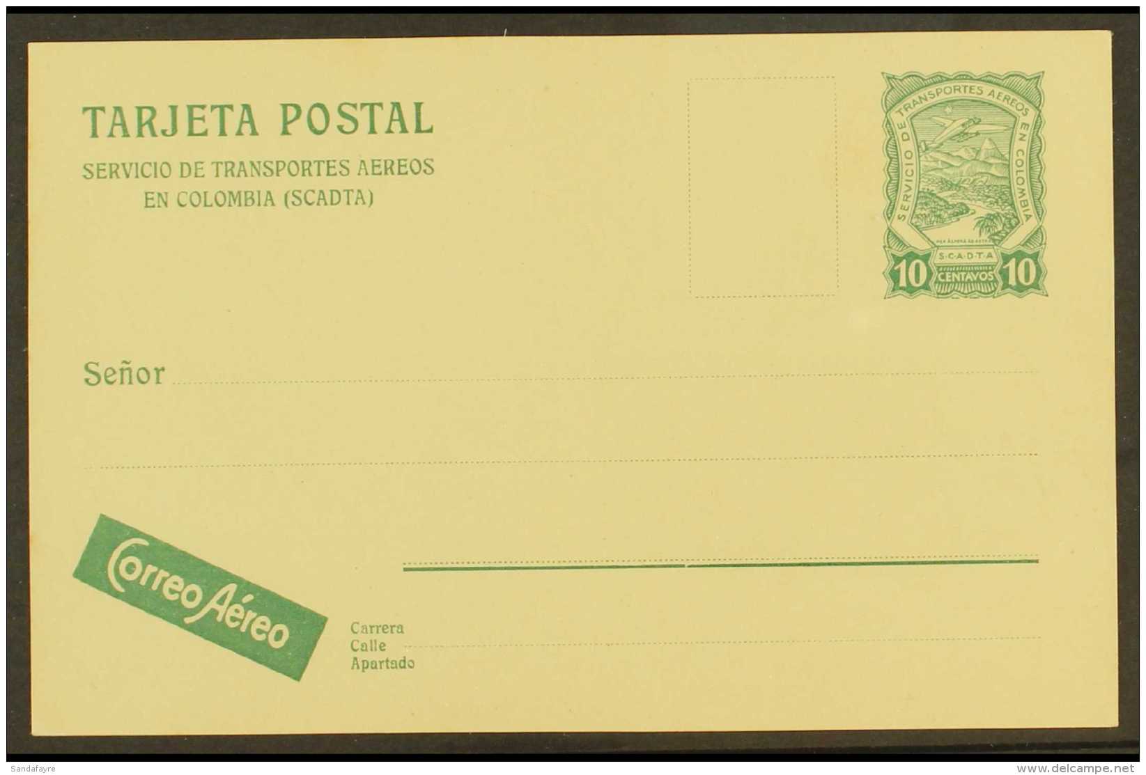 SCADTA 1923 10c Green On Amber Postal Stationery Postal Card, H&amp;G 1, Very Fine Mint, Scarce. For More Images,... - Colombie