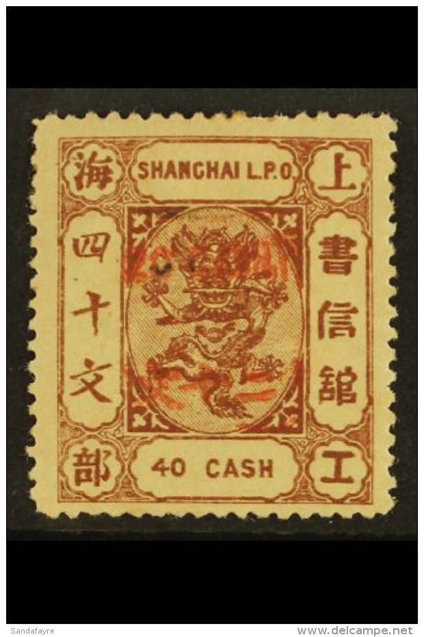 SHANGHAI MUNICIPAL POST 1888 20cash On 40ca Brown, Variety "surcharged In Red", SG 103c, Fine Mint Large Part Og.... - Altri & Non Classificati