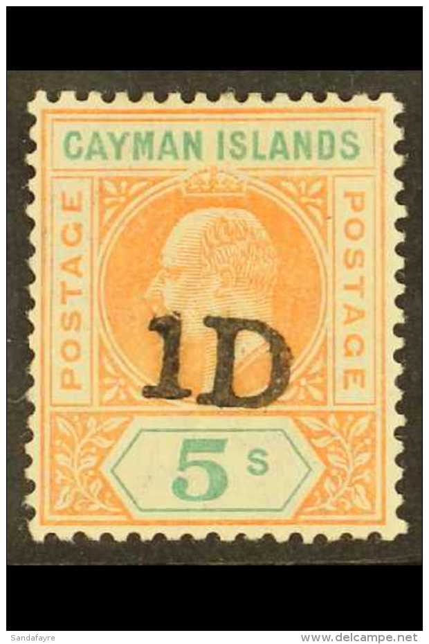 1907 1d On 5s Salmon And Green, SG 19, Very Fine Mint. For More Images, Please Visit... - Iles Caïmans