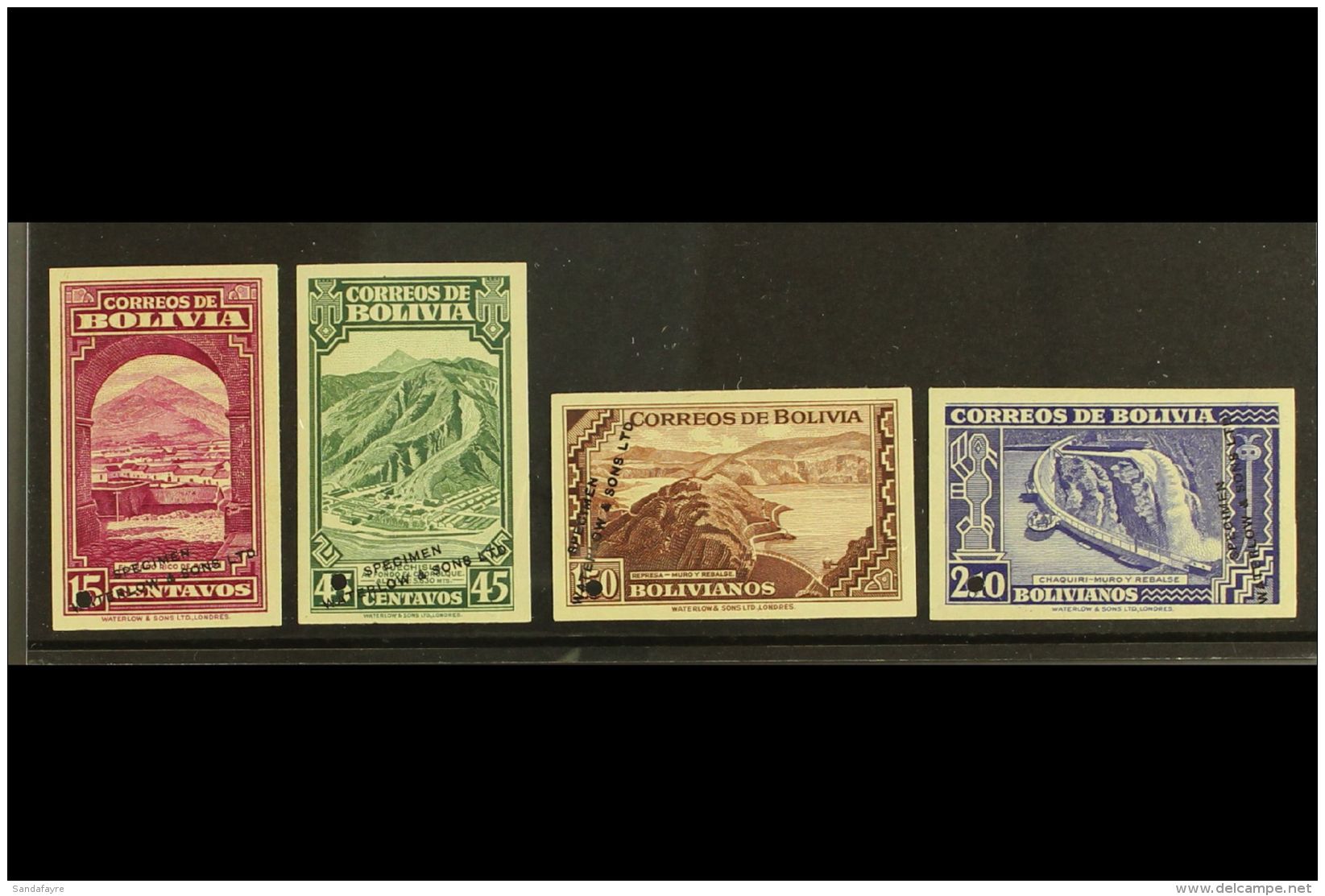 1943 IMPERF COLOUR TRIAL PROOFS. Mining Industry Four Different IMPERF PLATE PROOFS Printed In Unissued Colours,... - Bolivie