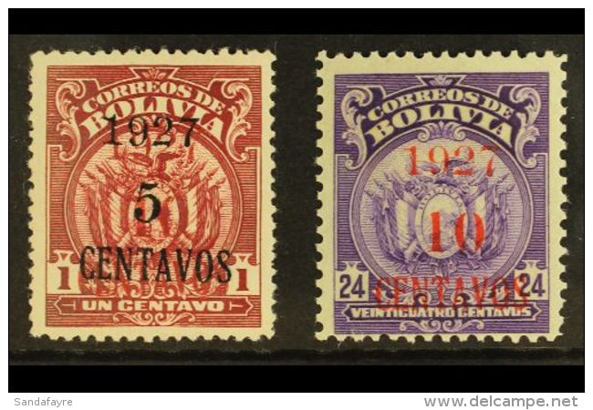 1927 5c On 1c Carmine BLACK Surcharge And 10c On 24c Purple RED Surcharge Varieties (Scott 160b &amp; 162b, SG... - Bolivie