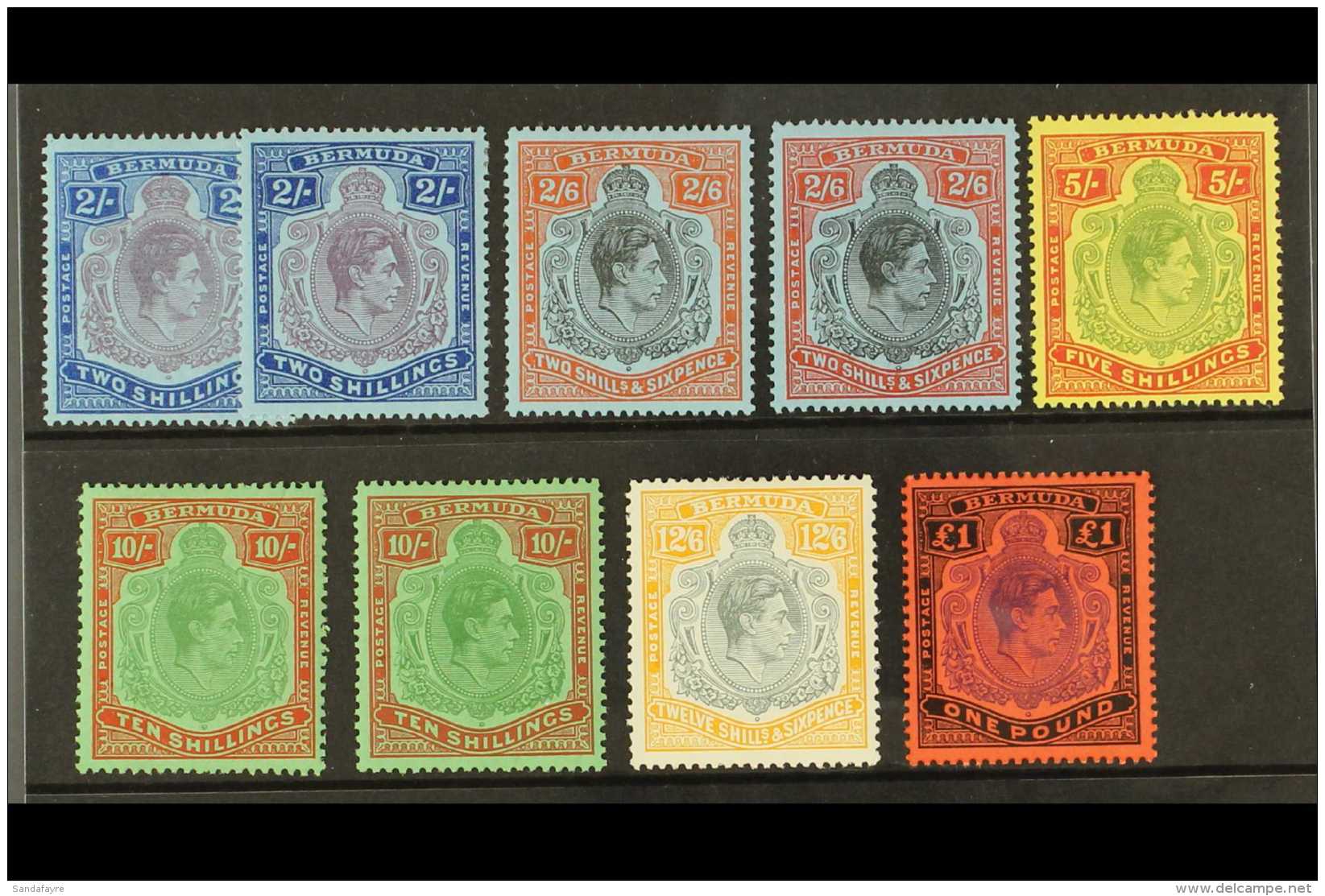 1950-52 Perf 13 KGVI Keyplates, Fine Mint Range With 2s (2), 2s 6d (2), 5s, 10s (2), 12s 6d And &pound;1, Very... - Bermuda
