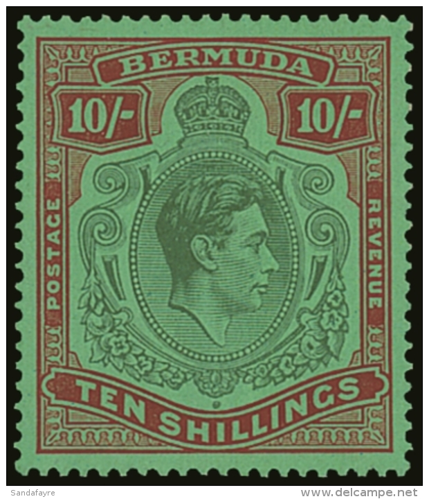 1938 10s Green And Deep Lake / Pale Emerald (First Printing), SG 119, Very Lightly Hinged Mint.  For More Images,... - Bermuda