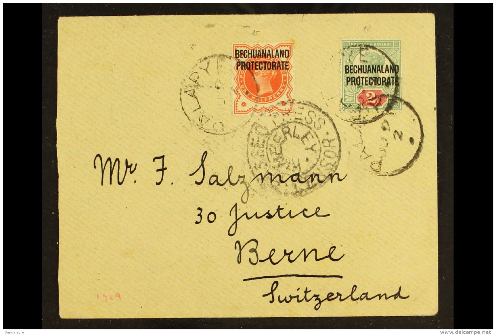 1902 (9 June) Cover To Berne, Switzerland, Bearing GB Overprinted &frac12;d &amp; 2d (SG 59 &amp; 62) Tied By... - Autres & Non Classés