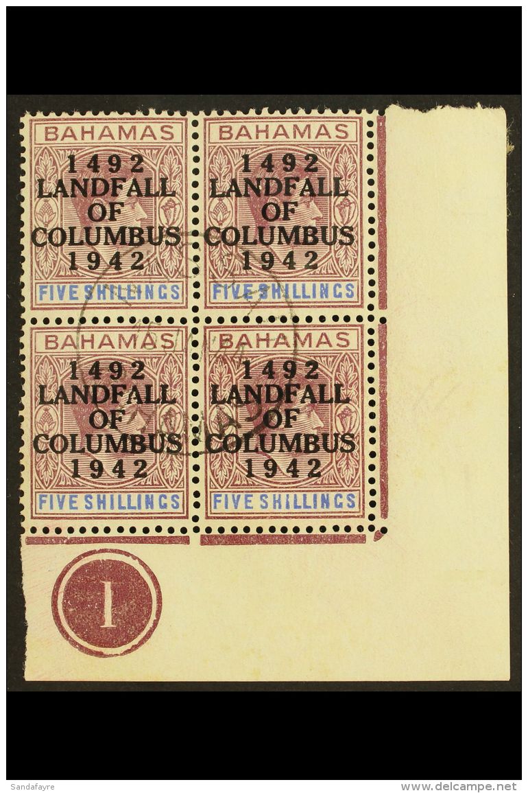 1942 5s Purple &amp; Blue "Landfall Of Columbus" Overprint Second Setting Ordinary Paper, SG 174a, Superb Cds Used... - Sonstige & Ohne Zuordnung