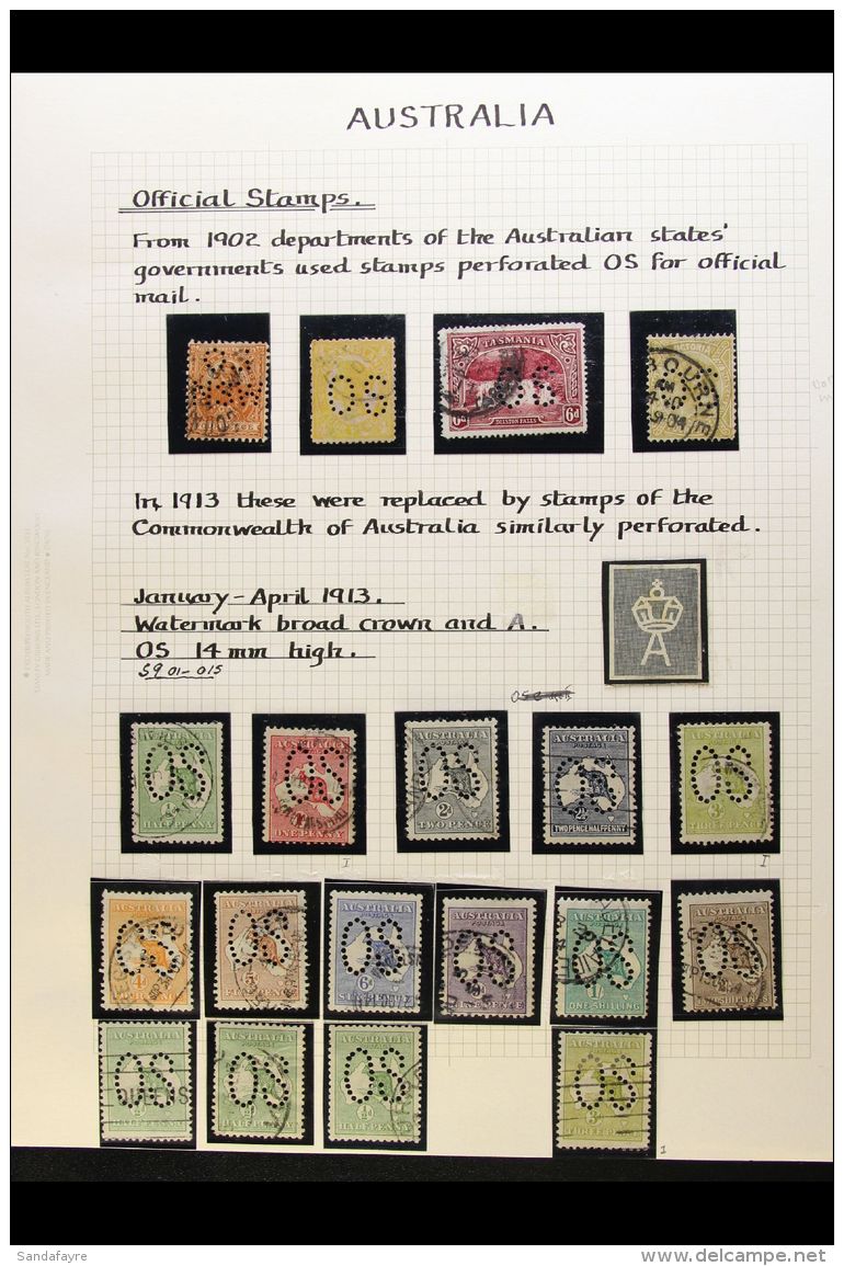 OFFICIALS 1913-1933 USED COLLECTION With Shades &amp; Varieties In Hingeless Mounts On Leaves, Inc 1913 Roos Set... - Autres & Non Classés