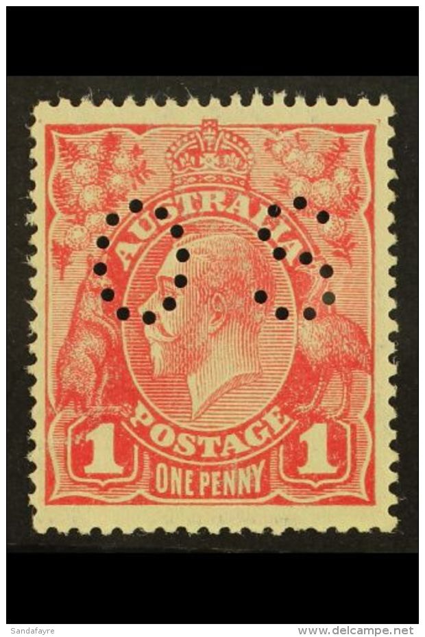 OFFICIAL 1918-20 1d Carmine Punctured "OS", SG O63, Never Hinged Mint, Light Wrinkling At Bottom Barely Visible.... - Other & Unclassified