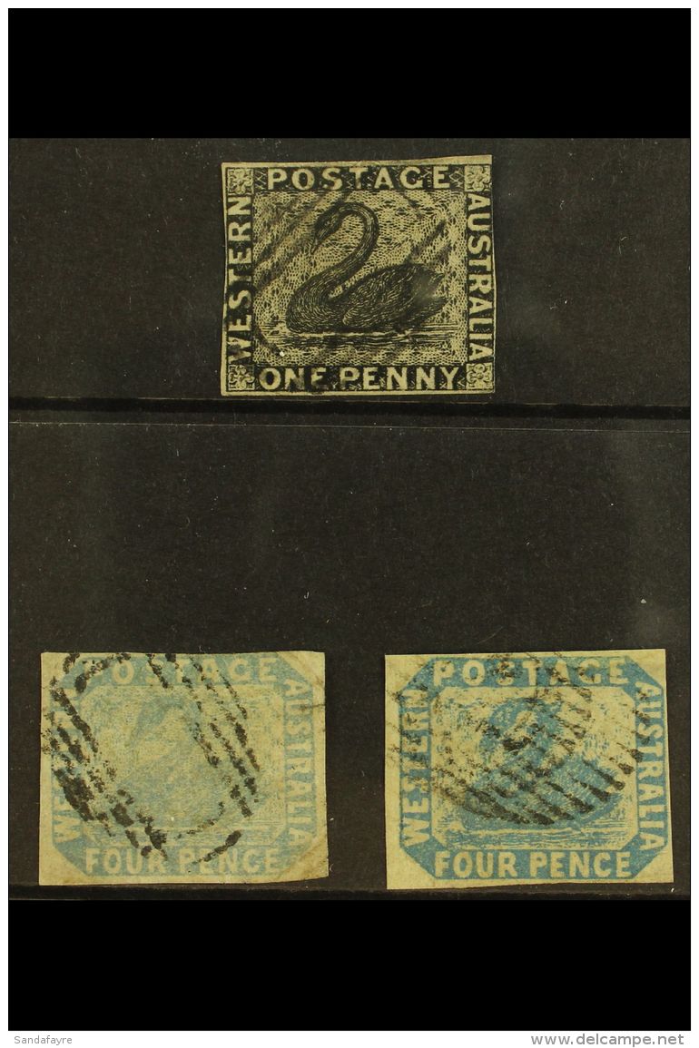 WESTERN AUSTRALIA 1854 1d Black, SG 1, Used With Three Margins And Tear At Right, 1854 4d Pale Blue, SG 3, Used... - Altri & Non Classificati