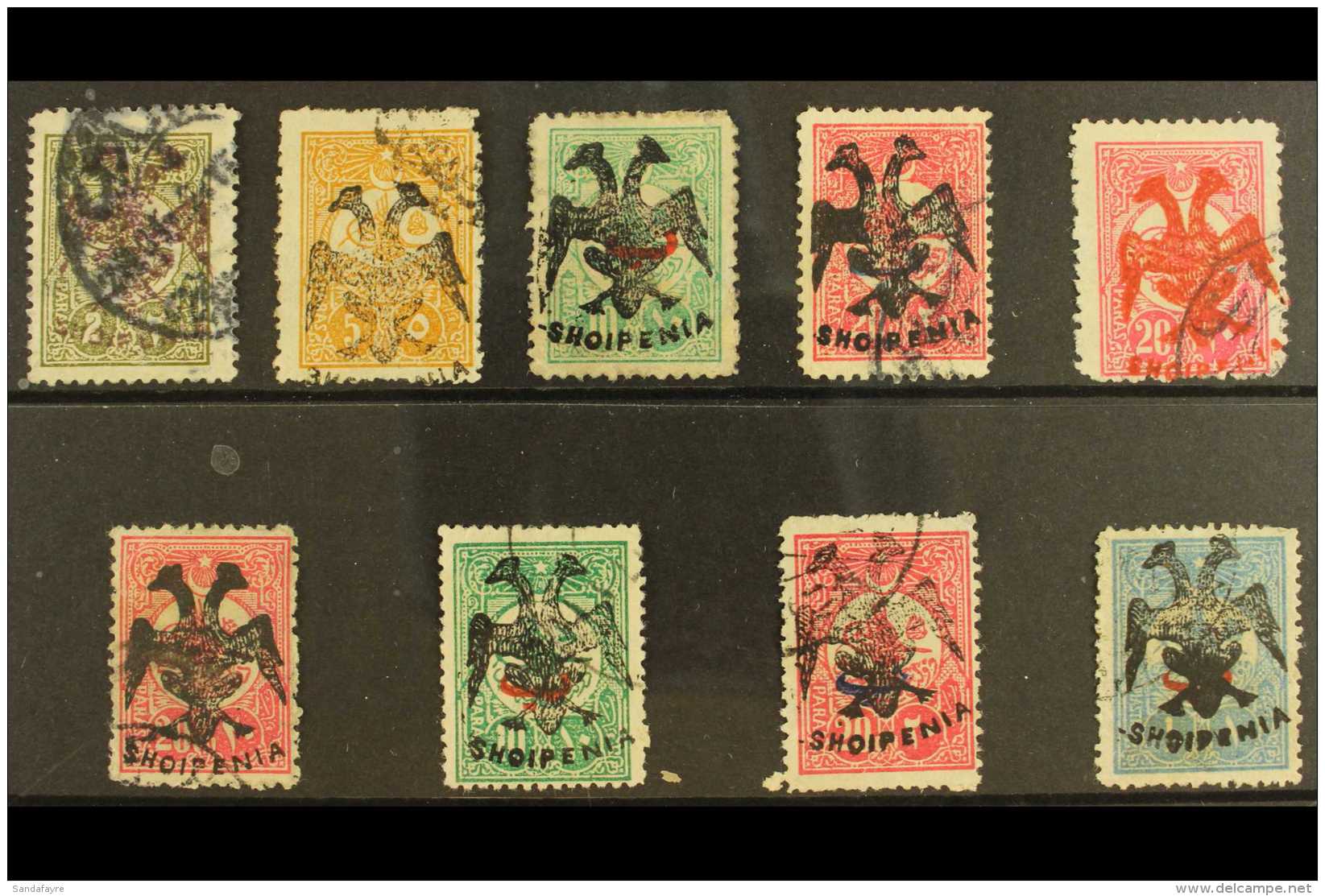 1913 "EAGLE" OVERPRINTS Small But Valuable Used Selection With 2pa Olive Handstamped In Black, 5pa Bistre In... - Albanien