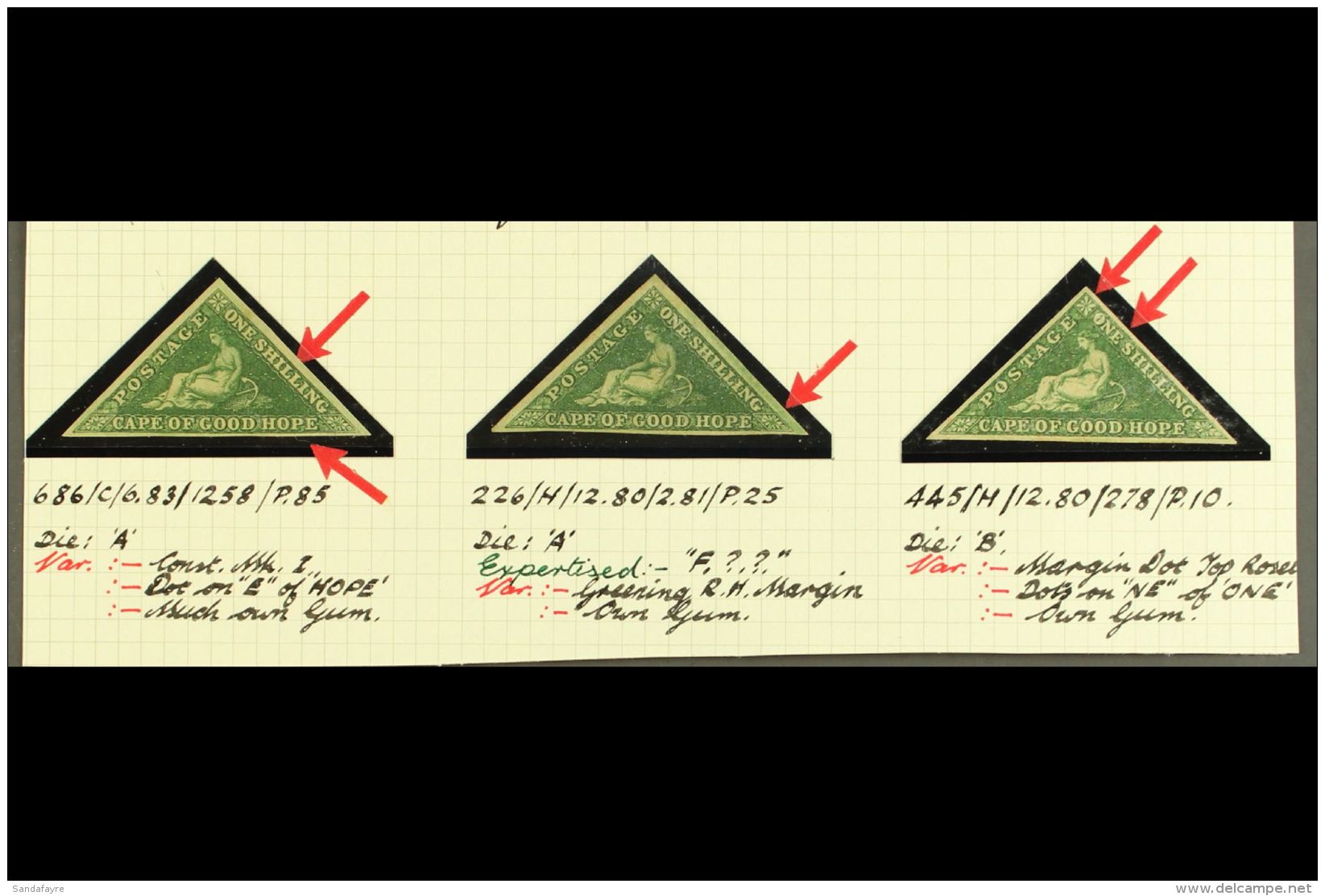 CAPE OF GOOD HOPE 1855 1s Deep Dark Green, SG 8b, Superb Mint Og Trio, Die A (2) And Die B, SG 8b, Showing A Range... - Non Classificati