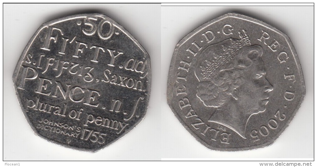 **** GRANDE-BRETAGNE - GREAT-BRITAIN - 50 PENCE 2005 JOHNSON'S DICTIONARY 1755 *** EN ACHAT IMMEDIAT !!! - 50 Pence