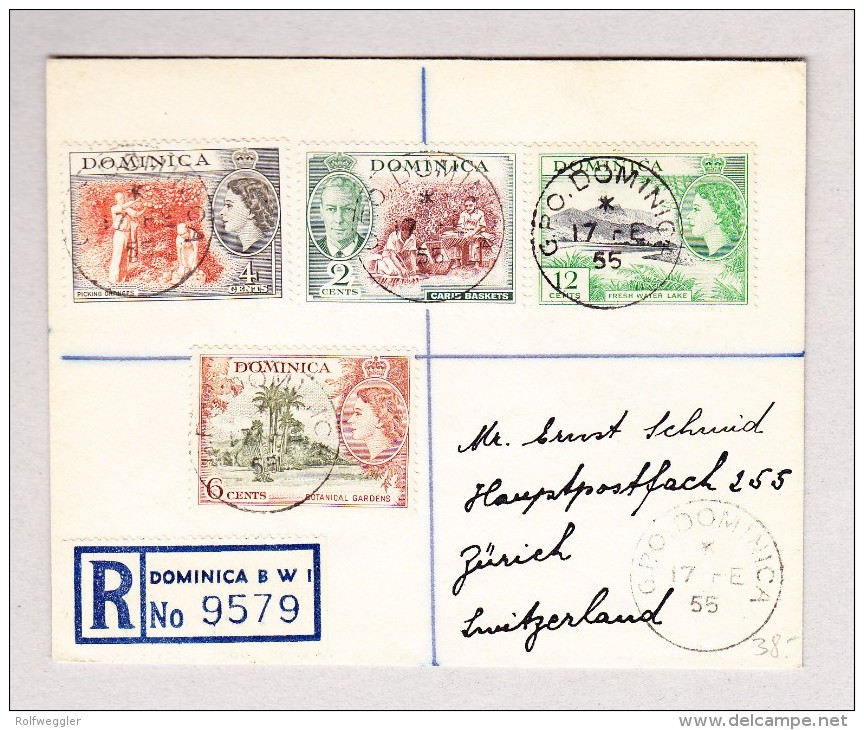 Dominica 17.2.1955 GPO Dominica R-Brief Nach Zürich - Dominica (...-1978)