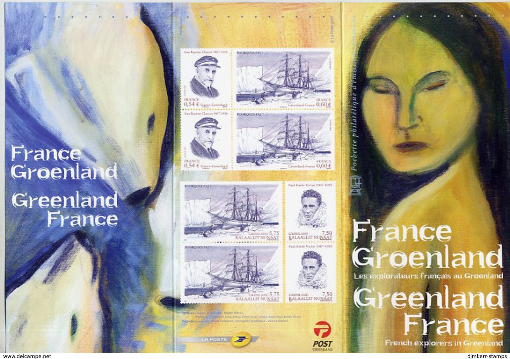 GREENLAND 2007 Victor Expedition Joint Issue With France Charcot Expedition Presentation Folder With 2 Sets Of Each - Unused Stamps