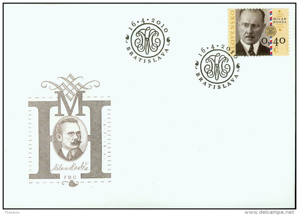 Slovakia 2010, FDC Cover Milan Hodza Politician Journalist Mi.# 635, Ref.bbzg - FDC