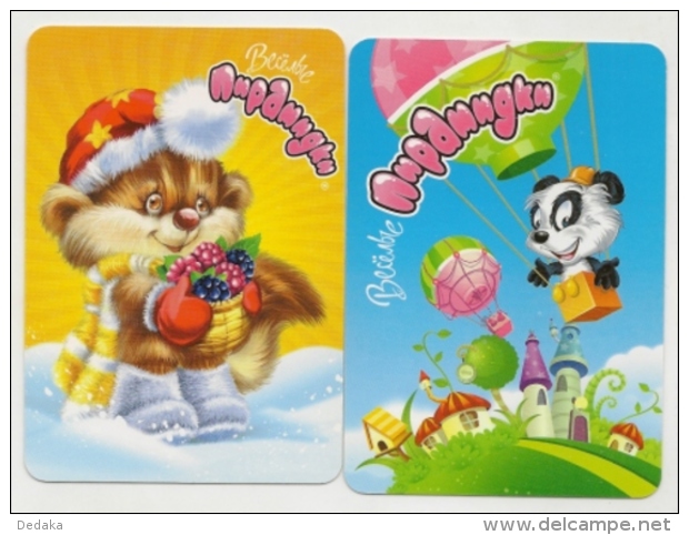 Pocket Calendar Russia - 2010 - 2 Pcs. - Fantasy Animals - A Hedgehog - Squirrel - Candy - Toys - Advertising - Small : 2001-...