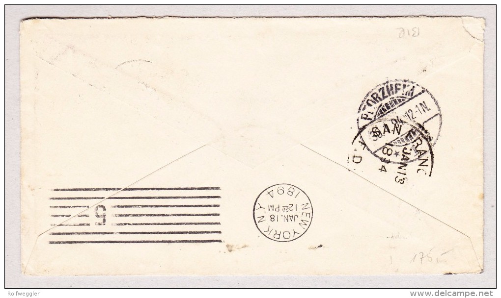 Hawaii 3.1.1894 Honolulu Brief Nach Pforzheim Via San Francisco - Hawaï