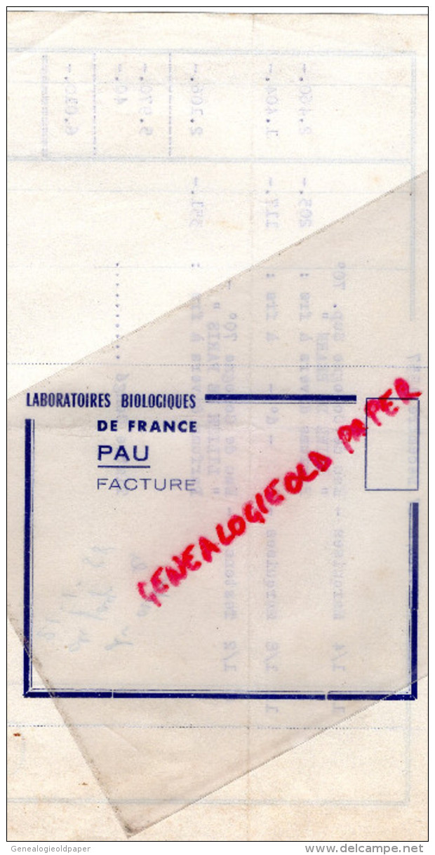 64 - PAU - FACTURE LABORATOIRES BIOLOGIQUES DE FRANCE-RUE AMEDEE ROUSSILLE- 1957-EAU DE COLOGNE - 1950 - ...