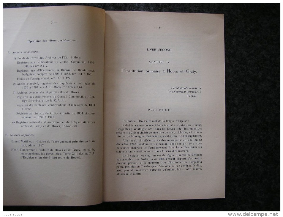 HISTOIRE DES COMMUNES RURALES DE HOVES Et GRATY Chapitre 4 Enseignement Ecoles Temperman Régionalisme Silly Enghien - Belgique