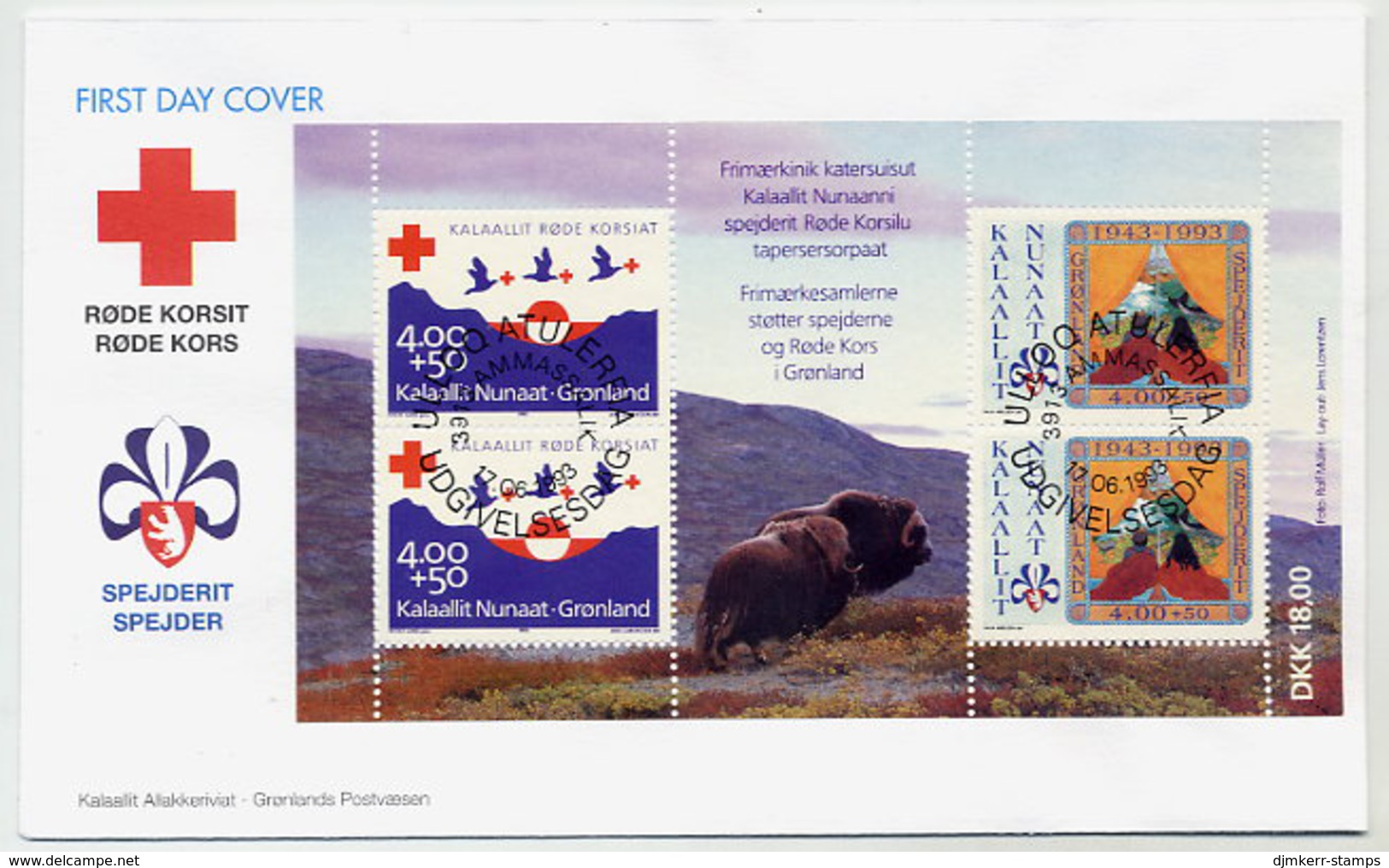 GREENLAND 1993 Red Cross Block On FDC.  Michel  Block 4 - FDC