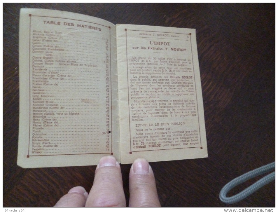 Traité De Fabrication Des Liqueurs Sirps Et Quinquinas Dans Les Ménages  32 Pages 1938 - Gastronomie