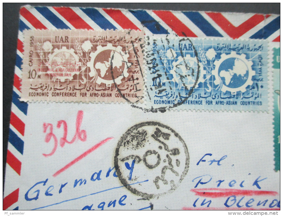 Ägypten Luftpostbrief Schöne Buntfrankatur! Viele Stempel. Interessanter Beleg - Storia Postale