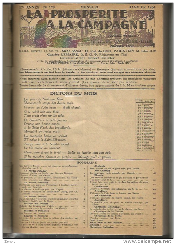 Reliure "La Prosperité A La Campagne" N°178 À 189 - 17e Année 1934 - 1900 - 1949