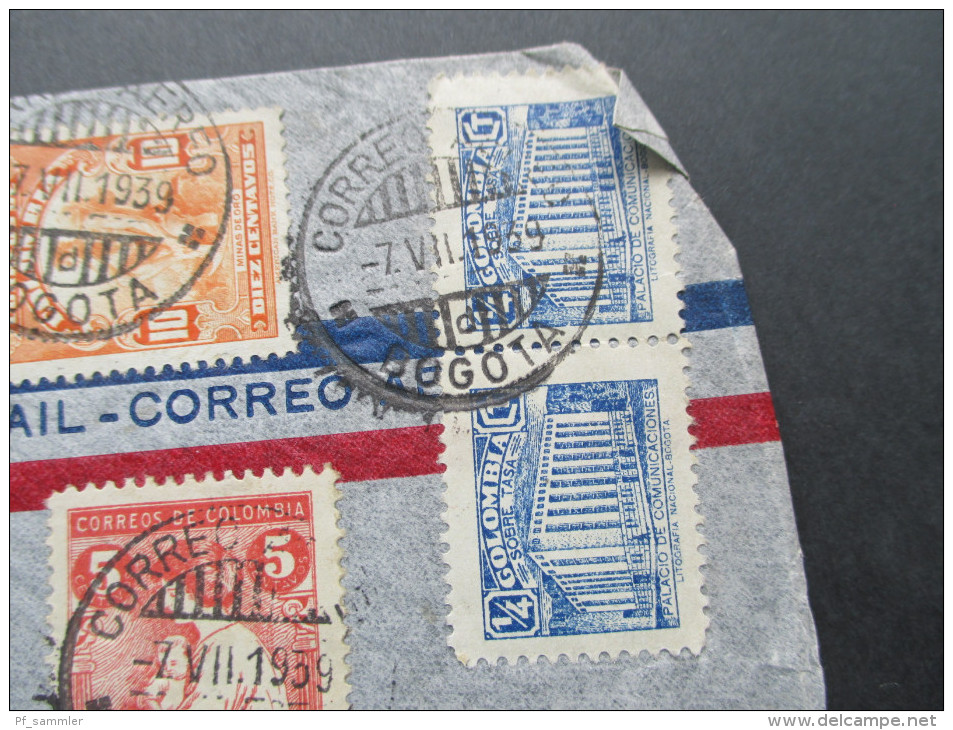 Kolumbien 1939 Luftpostbeleg Air Mail Nach Wiesbaden. Buntfrankatur! Apartado Aereo 34-33 Bogota - Colombia