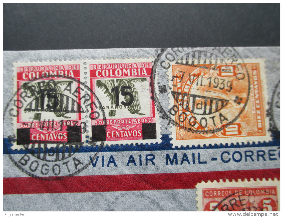 Kolumbien 1939 Luftpostbeleg Air Mail Nach Wiesbaden. Buntfrankatur! Apartado Aereo 34-33 Bogota - Colombie