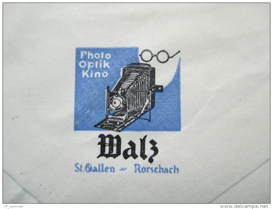 Schweiz 1930 EF Umschlag: Photo Optik Kino Malz St. Gallen - Rorschach - Briefe U. Dokumente