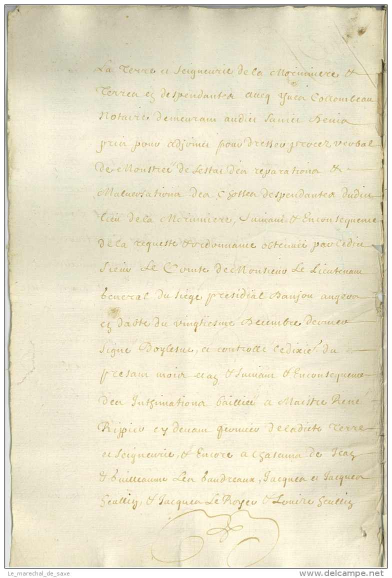 ANJOU 1671 &ndash; POYPAIL, Pierre. Notaire Royal à SAINT-DENIS-D&rsquo;ANJOU (Mayenne). De La Morinniere - Historical Documents