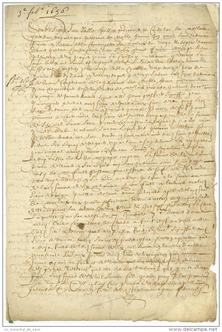 MORLAIX (Finistère), 13 Février 1656. Document Signé De Jan JOSSE. 4 Pp. In-fol.Soubzsigné Jan Josse Huissier Audiencier - Manuscritos