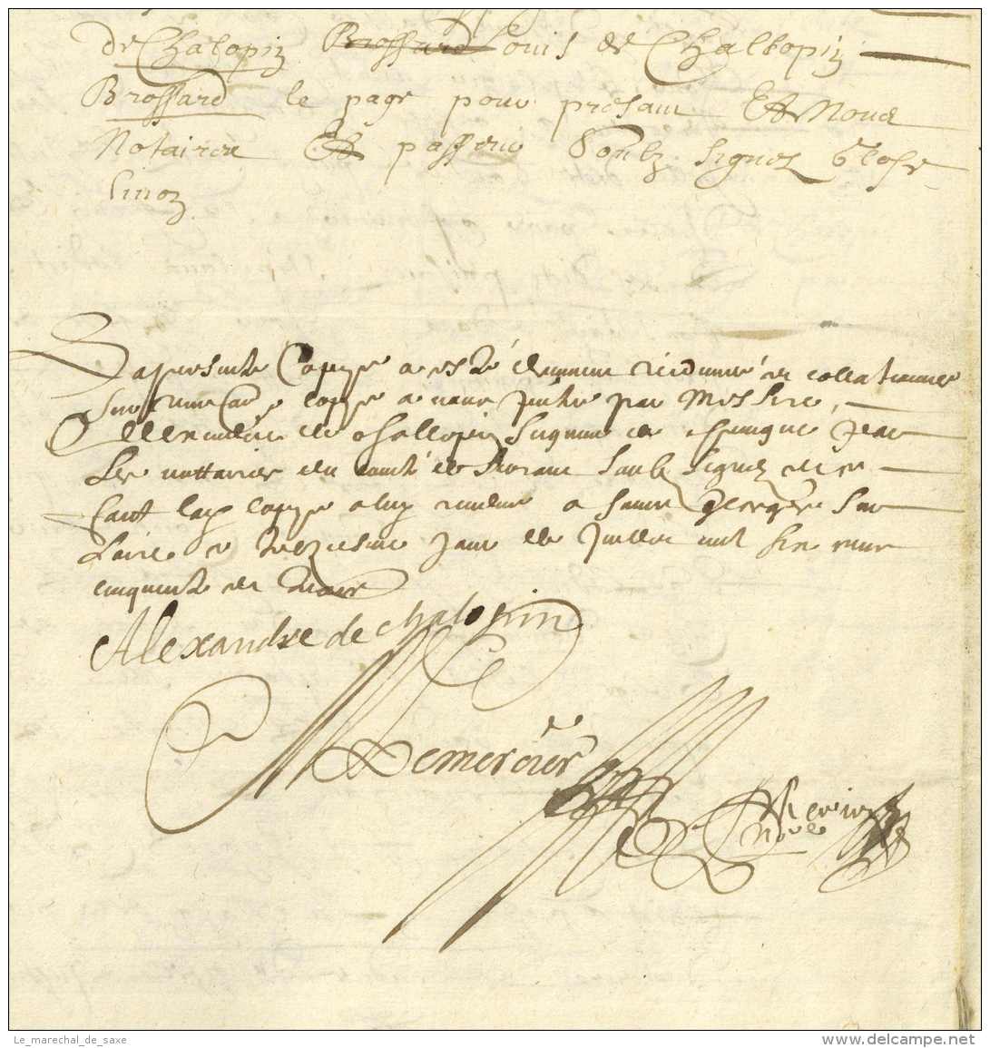 [LE PLESSIS-MACÉ, 5 Juin 1642]. Acte Notarié (copie), Signé D&rsquo;Alexandre De Chalopin à SAINT-GEORGES-SUR-LOIRE, 3 J - Manoscritti