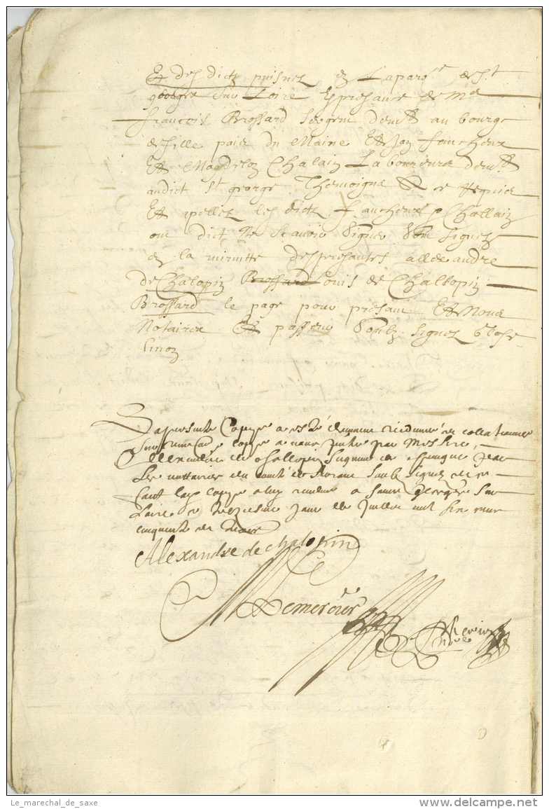 [LE PLESSIS-MACÉ, 5 Juin 1642]. Acte Notarié (copie), Signé D&rsquo;Alexandre De Chalopin à SAINT-GEORGES-SUR-LOIRE, 3 J - Manuscritos